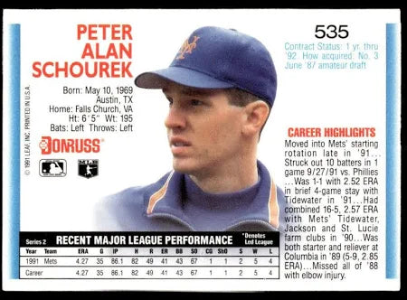 1992 Donruss Peter Alan Schourek Baseball Card #535