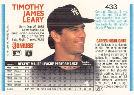 1992 Donruss Timothy James Leary Baseball Card #433