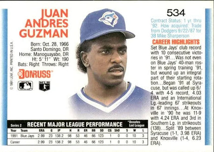 1992 Donruss Juan Andres Guzman Baseball Card #534