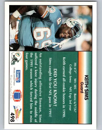 1992 Pacific Keith Sims Football Card #498