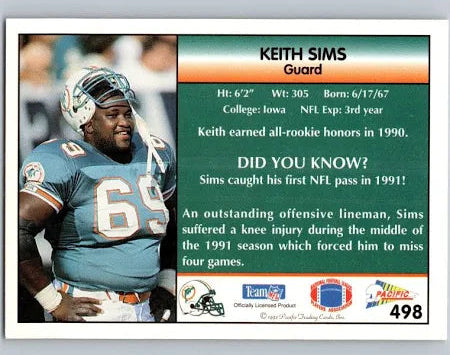 1992 Pacific Keith Sims Football Card #498