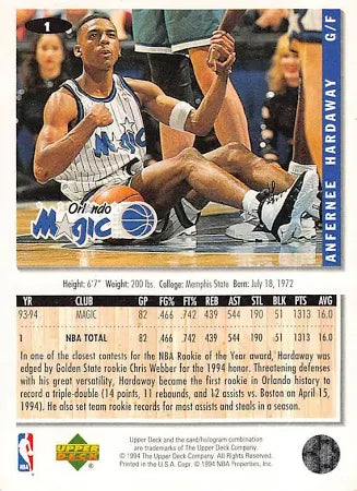 1994 Upper Deck Collectors Choice Anfernee Hardaway Basketball Card #1