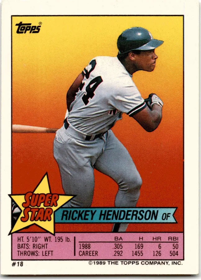 1989 Topps Super Star Sticker Rickey Henderson Baseball Card #18