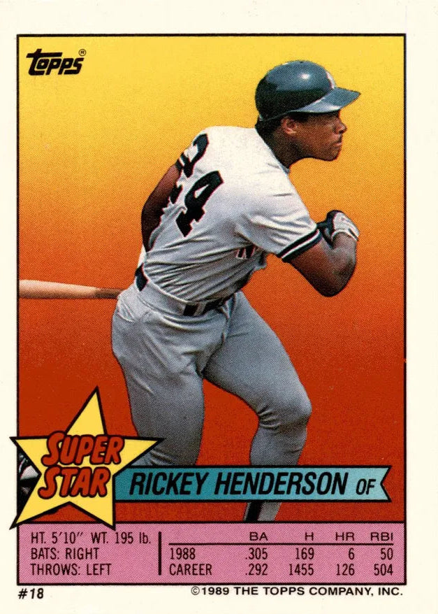 1989 Topps Super Star Sticker Rickey Henderson Baseball Card #18