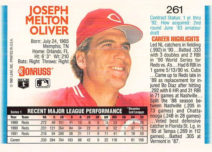 1992 Donruss Joseph Melton Oliver Baseball Card #261