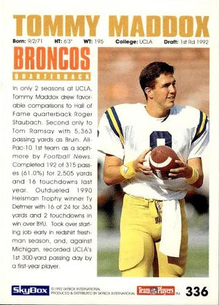 1992 Skybox Instant Impact Tommy Maddox Football Card #336