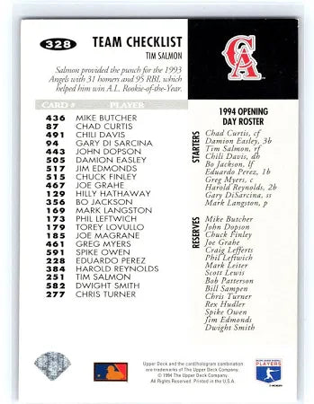 1994 Upper Deck Collectors Choice Team Checklist Tim Salmon Baseball Card #328