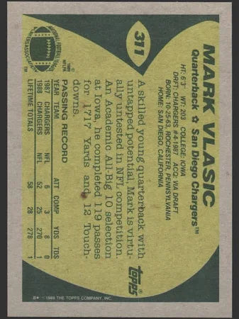 1989 Topps Mark Vlasic Football Card #311