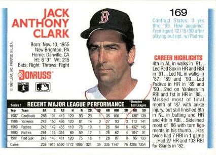 1992 Donruss Jack Anthony Clark Baseball Card #169