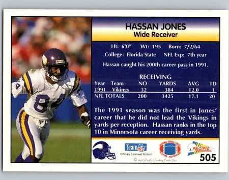 1992 Pacific Hassan Jones Football Card #505