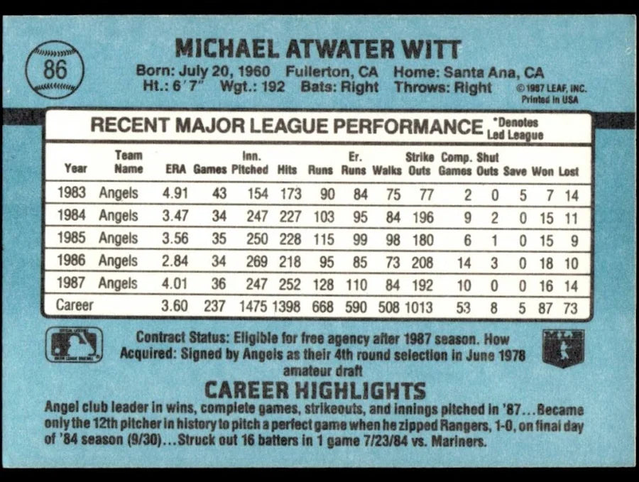 1988 Donruss Michael Atwater Witt Baseball Card #86