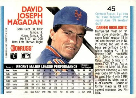 1992 Donruss David Joseph Magadan Baseball Card #45