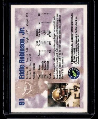 1992 Classic Draft Picks Eddie Robinson Football Card #91