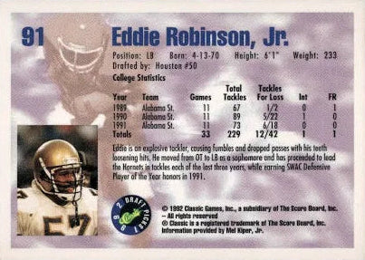 1992 Classic Draft Picks Eddie Robinson Football Card #91