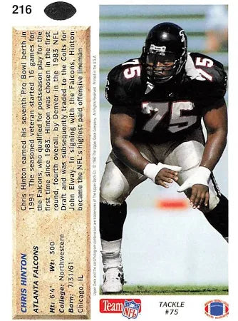 1992 Upper Deck Chris Hinton Football Card #216