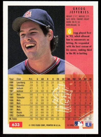 1993 Fleer Gregg Jefferies Baseball Card #633