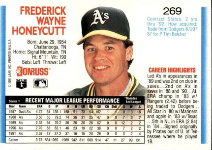 1992 Donruss Freerick Wayne Honeycutt Baseball Card #269