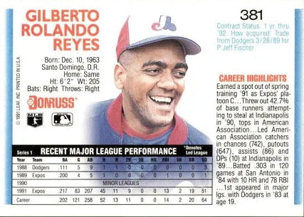 1992 Donruss Gilberto Rolando Reyes Baseball Card #381