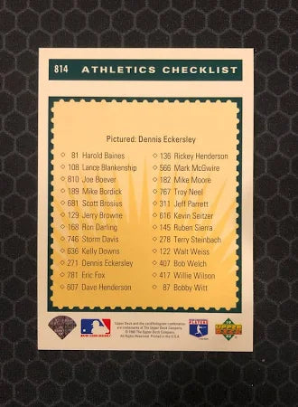 1993 Upper Deck Collectors Choice Athletics Checklist Baseball Card #814