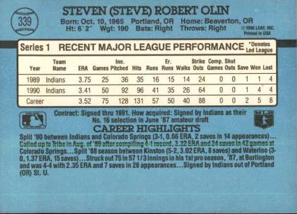 1991 Donruss Steven (Steve) Robert Olin Baseball Card #339