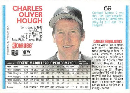 1992 Donruss Charles Oliver Hough Baseball Card #69