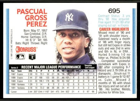 1992 Donruss Pascual Gross Perez Baseball Card #695