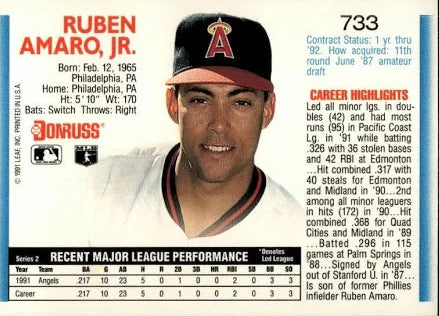 1992 Donruss Ruben Amaro Jr. Baseball Card #733