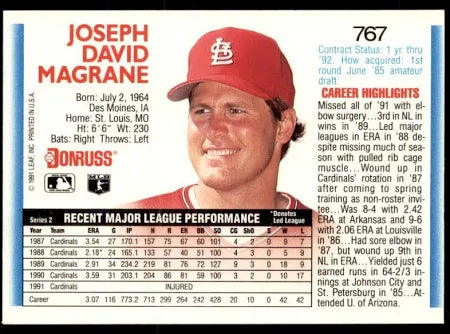 1992 Donruss Joseph David Magrane Baseball Card #767