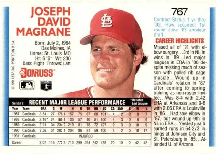 1992 Donruss Joseph David Magrane Baseball Card #767