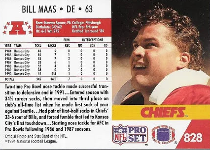 1991 NFL Pro Set Bill Maas Football Card #828