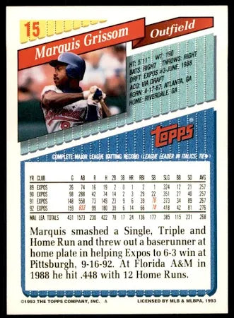 1993 Topps Marquis Grissom Baseball Card #15