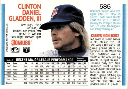 1992 Donruss Clinton Daniel Gladden III Baseball Card #585