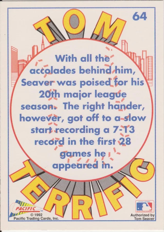 1992 Pacific Tom Terrific Tom Seaver 20th Major League Season Baseball Card #64