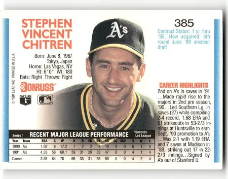 1992 Donruss Stephen Vincent Chitren Baseball Card #385