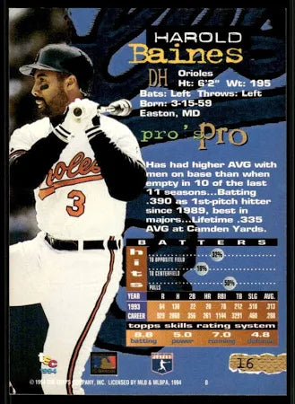 1994 Topps Stadium Club Harold Baines Baseball Card #16
