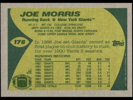 1989 Topps Joe Morris Football Card #178