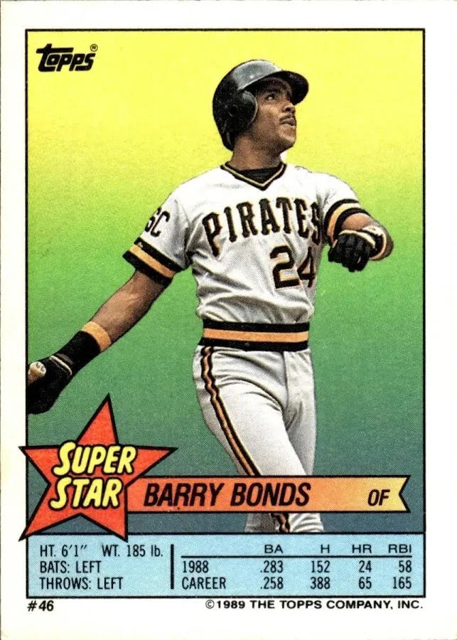 1989 Topps Super Star Sticker Barry Bonds Baseball Card #46