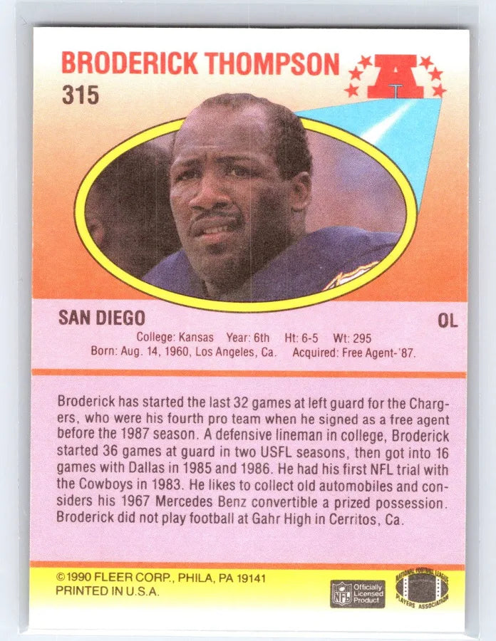 1990 Fleer Broderick Thompson Football Card #315