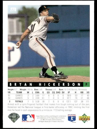 1993 Upper Deck Bryan Hickerson Baseball Card #778