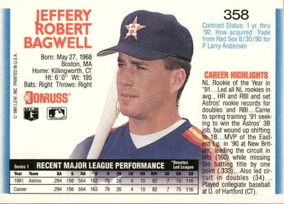 1992 Donruss Jeffrey Robert Bagwell Baseball Card #358