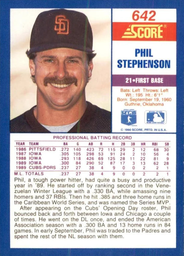1990 Score Phil Stephenson Baseball Card #642