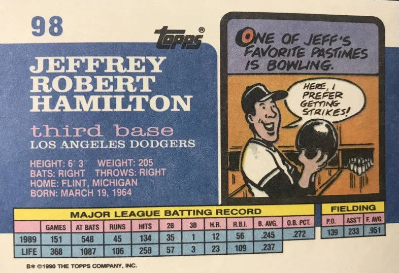 1990 Topps Jeffrey Robert Hamilton Baseball Card #98