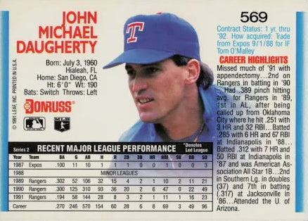 1992 Donruss John Michael Daugherty Baseball Card #569