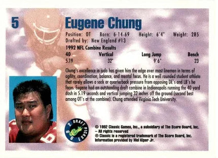 1992 Classic Draft Picks Eugene Chung Football Card #5