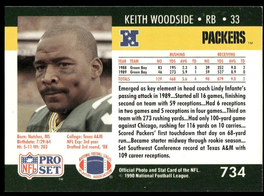1990 NFL Pro Set Keith Woodside Football Card #734