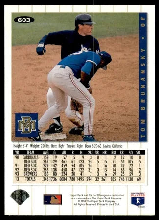1994 Upper Deck Tom Brunansky Baseball Card #603