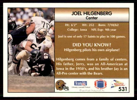 1992 Pacific Joel Hilgenberg Football Card #531