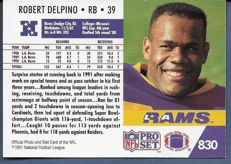 1991 NFL Pro Set Robert Delpino Football Card #830