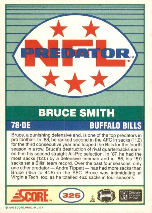 1989 Score Bruce Smith Football Card #325