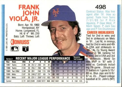1992 Donruss Frank John Viola Jr. Baseball Card #498